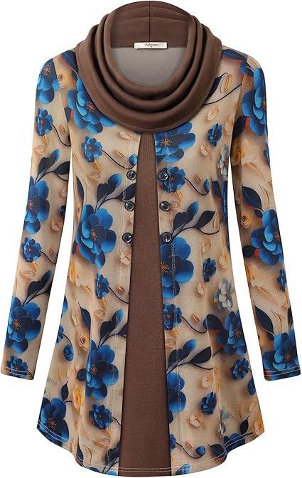 Bebonnie Women’s Cowl Neck Button Tunic