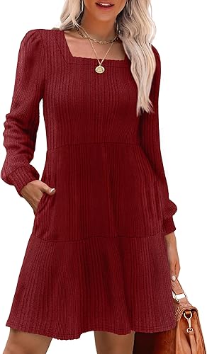 Robe pull à manches longues et col carré pour femme Sampeel