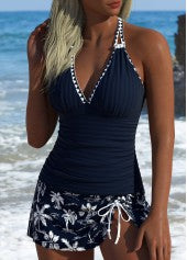 Women’s Strapless Tube Top & Palm Print Mini Bottom Set