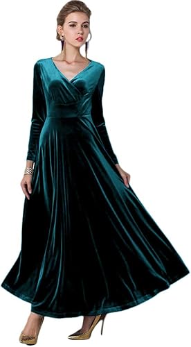 Gold Velvet Long Sleeve A-Line Prom Dress
