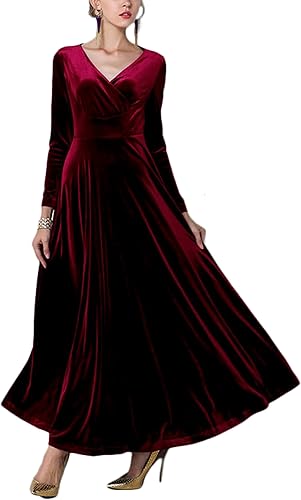 Gold Velvet Long Sleeve A-Line Prom Dress