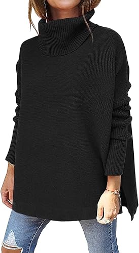 LILLUSORY Women’s Oversized Turtleneck Batwing Sleeve Knit Tunic