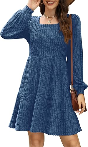 Robe pull à manches longues et col carré pour femme Sampeel