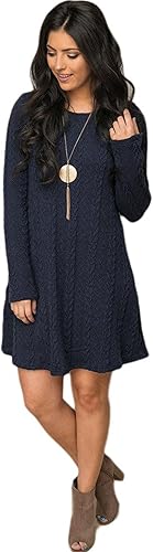 Mansy Women’s Cable Knit Ribbed A-Line Sweater Dress