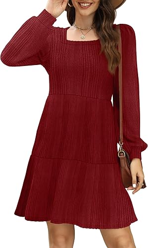 Robe pull à manches longues et col carré pour femme Sampeel