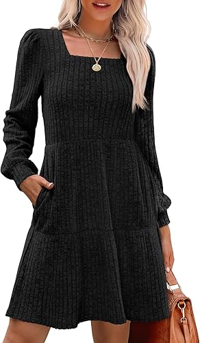 Robe pull à manches longues et col carré pour femme Sampeel