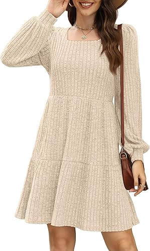 Robe pull à manches longues et col carré pour femme Sampeel