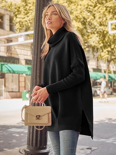 LILLUSORY Women’s Oversized Turtleneck Batwing Sleeve Knit Tunic