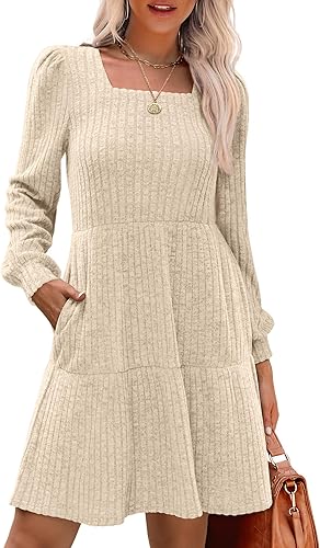 Robe pull à manches longues et col carré pour femme Sampeel