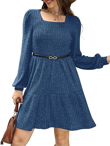 Robe pull à manches longues et col carré pour femme Sampeel