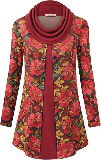 Bebonnie Women’s Cowl Neck Button Tunic