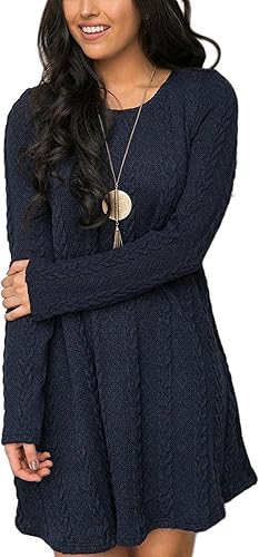 Mansy Women’s Cable Knit Ribbed A-Line Sweater Dress