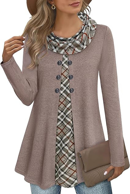 Bebonnie Women’s Cowl Neck Button Tunic