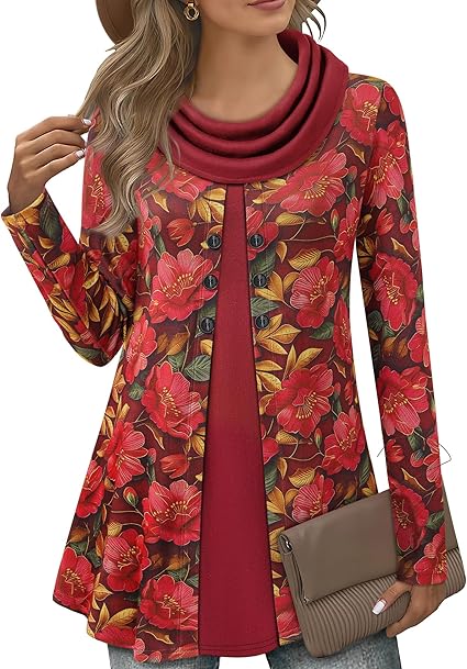 Bebonnie Women’s Cowl Neck Button Tunic