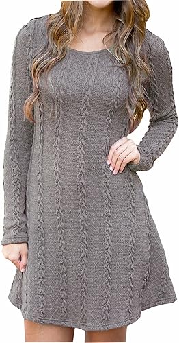 Mansy Women’s Cable Knit Ribbed A-Line Sweater Dress