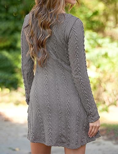 Mansy Women’s Cable Knit Ribbed A-Line Sweater Dress