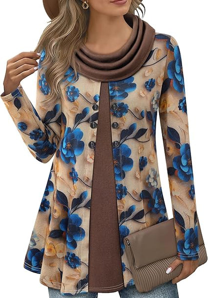 Bebonnie Women’s Cowl Neck Button Tunic