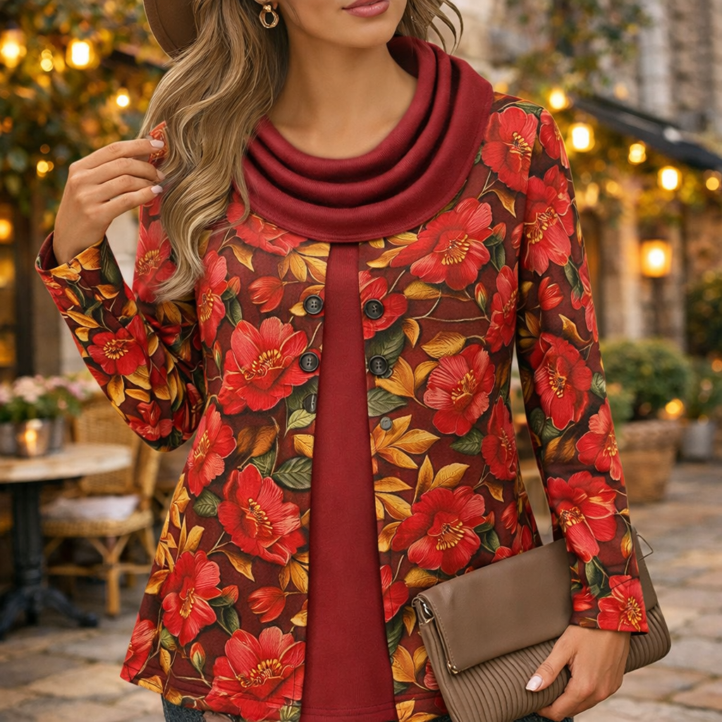 Bebonnie Women’s Cowl Neck Button Tunic