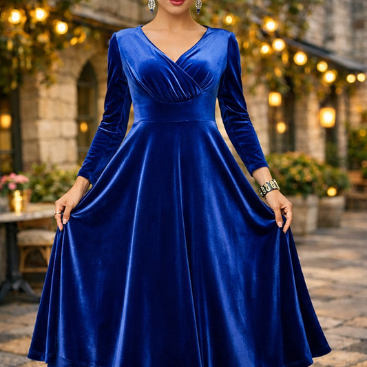 Gold Velvet Long Sleeve A-Line Prom Dress